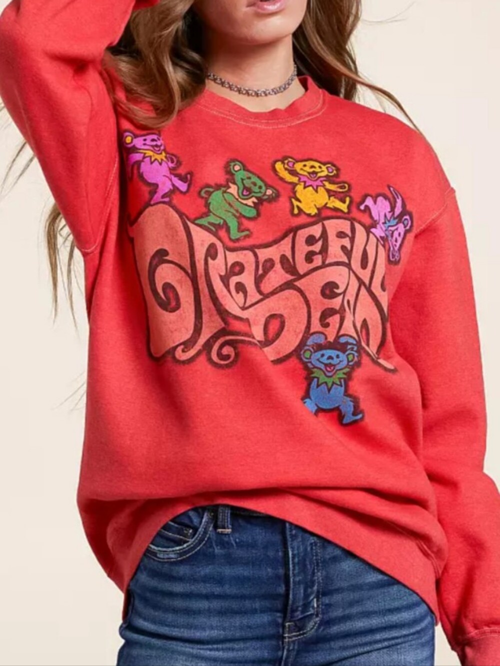 Grateful Dead Oversized Band Graphic Crewneck Sweatshirt with Dancing Bears XS